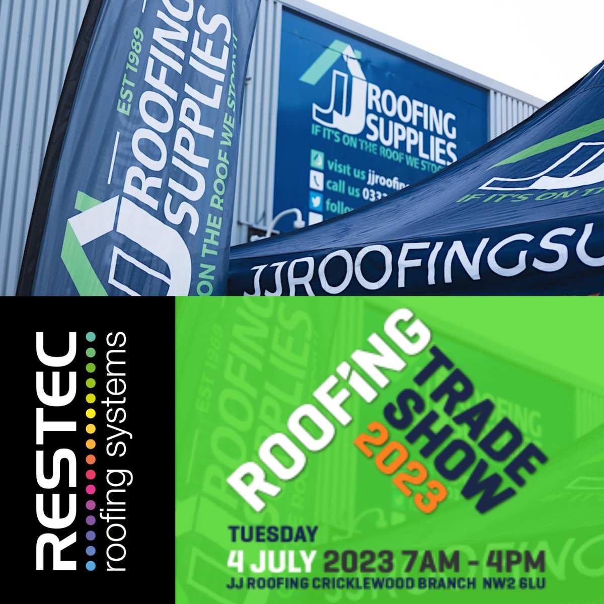 Join us at JJ Roofing Supplies Cricklewood tomorrow at The Roofing Trade Show! 

The Restec team will be there demonstrating the best liquid and roofing systems on the market, giving you chance to experience our products first hand, including our new anti-slip coating #RESGRIP 🚀