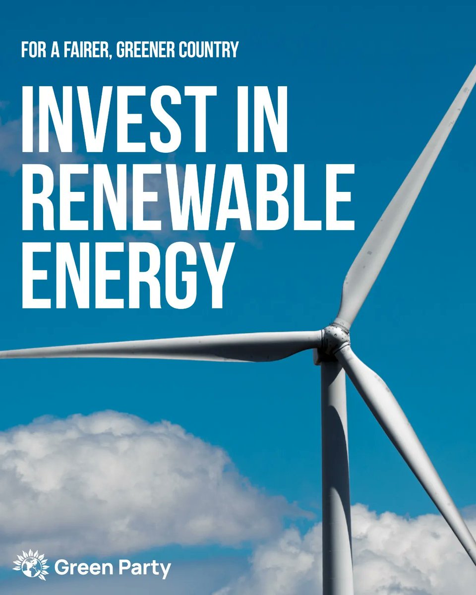 🤯 The Conservatives are choosing to put their own political interests before the climate crisis by maintaining their baffling ban on onshore wind.

💚 The Green Party would invest in renewable energy NOW to bring down our energy bills and our carbon emissions.