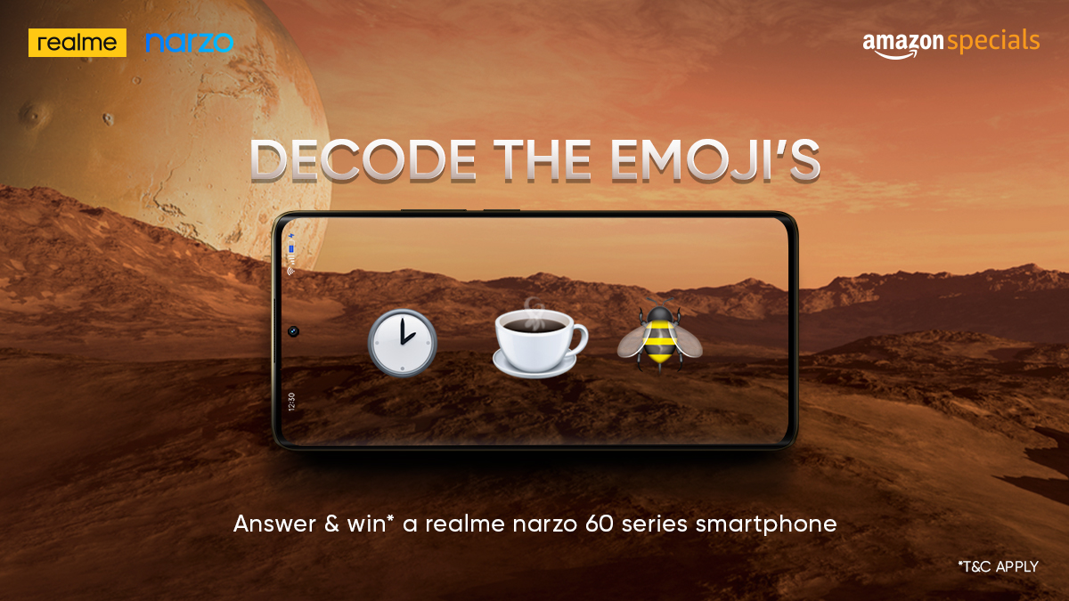 realmenarzoIN's tweet image. It’s your chance to help decode the emoji’s and figure out the storage capacity of the #realmenarzo60series5G and stand a chance to win* one😍

All you have to do is RT &amp;amp; reply on this tweet with your answer⚡️

@amazonIN 

*T&amp;amp;C Apply: bit.ly/3XkdlFH