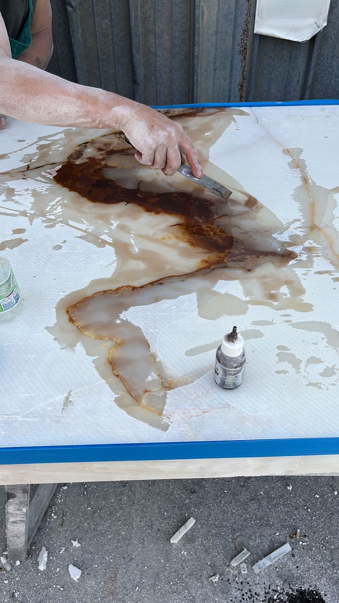 KPSArchitects's tweet photo. The manufacturing process of the new, white, onyx marble Mensa for the reconstructed Thicknesse Altar at Shrewsbury Cathedral is progressing well - here, epoxy resin is being used to infill the softer central vein to ensure a uniform finish @ShrewsCathedral @MatherEllisLtd https://t.co/c5gFFlUYNx