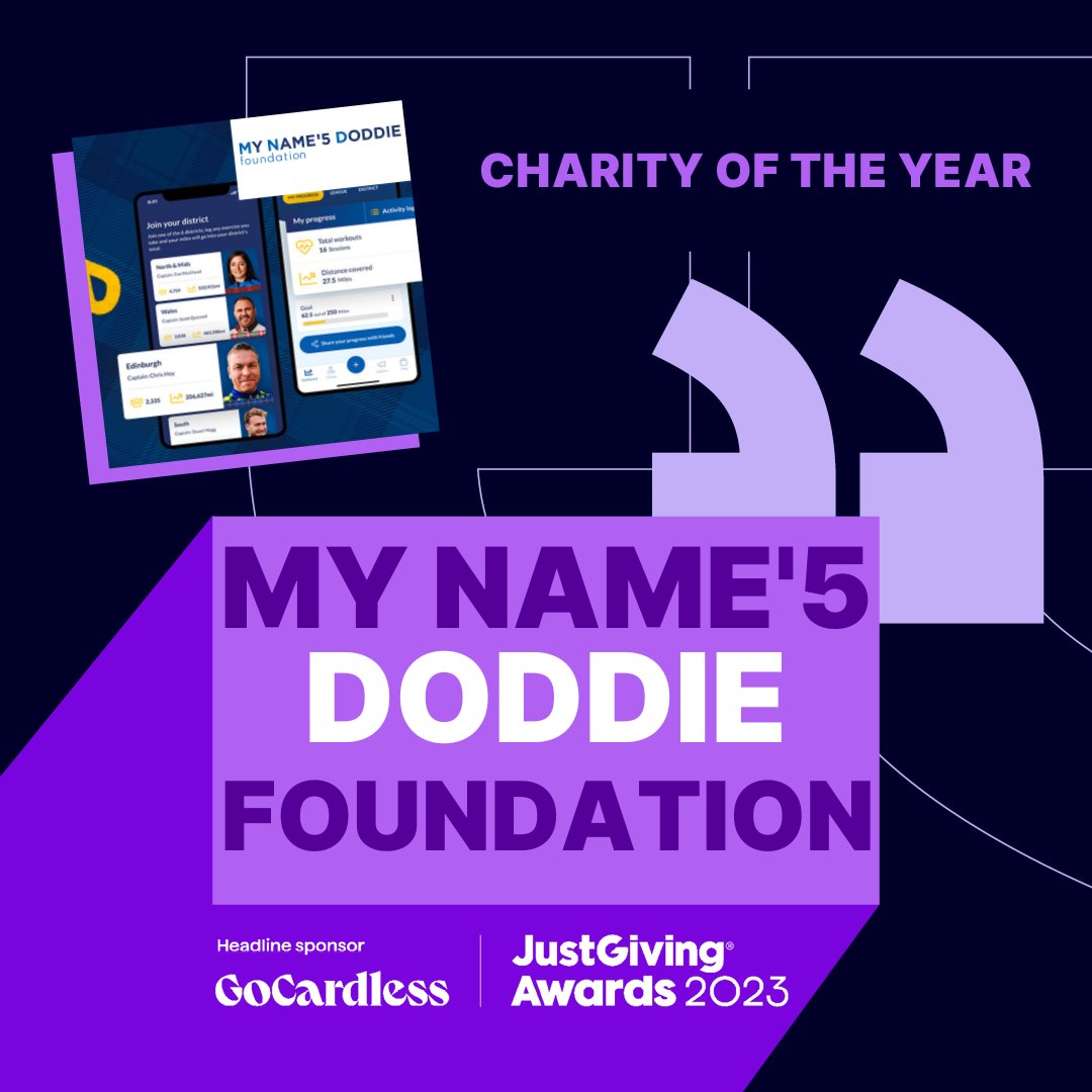 ❗ Exciting News ❗ My Name'5 Doddie Foundation has been shortlisted for Charity of the Year in the JustGiving Awards 2023 &amp; we need YOUR help to win🙌 

Please vote for us using the link below (it takes 20 seconds) &amp; share this post. Thank you 💙💛
page.justgiving.com/awardsvoting20…