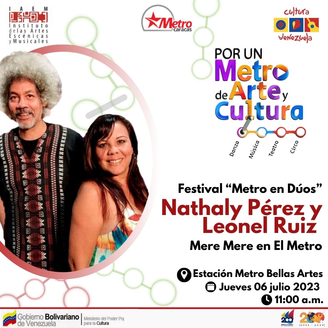 PlataformaIAEM's tweet image. 🎤*Festival “Metro en Dúos”* @PorUnMetroDeArt
Jueves #06jul a las ⏰#11am en la estación Bellas Artes.
Leonel Ruiz @tostaitoLeo y Nathaly Pérez @mayernathaly se juntan para presentar un concierto titulado «Mere Mere en El Metro»
#ComunaONada #AmarEsPoesia