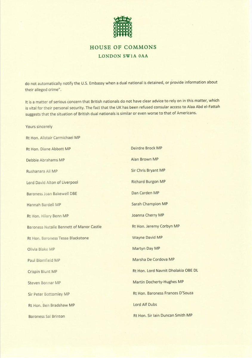 Caabu's tweet image. Over 100 UK Parliamentarians lay out practical steps Foreign Office can take to help free imprisoned British-Egyptian writer, Alaa Abd el-Fattah 

#freealaa @FreedomForAlaa  caabu.org/news/news/over…