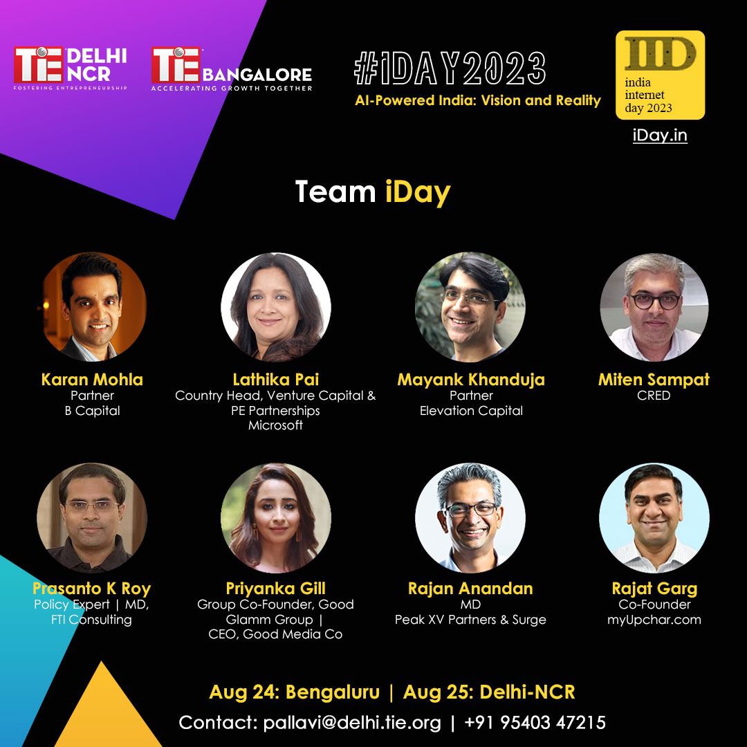 TiEBangalore's tweet image. Introducing Team #iDay2023. 

Save the Date: 24th August (Bengaluru) &amp;amp; 25th August (Delhi-NCR)
Register now at: events.tie.org/IndiaInternetD…

#IndiaInternetDay2023 #iDay2023 #Conference #ArtificialIntelligence