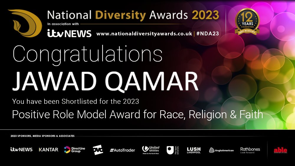 Congratulations to Jawad Qamar! Jawad has been shortlisted for <a href="/OpenUniversity/">The Open University</a> Positive Role Model Award for Race/Faith/Religion at the National Diversity Awards 2023 in association with @ITVNews! Good Luck! #NDA #NDA23 #PositiveRoleModel