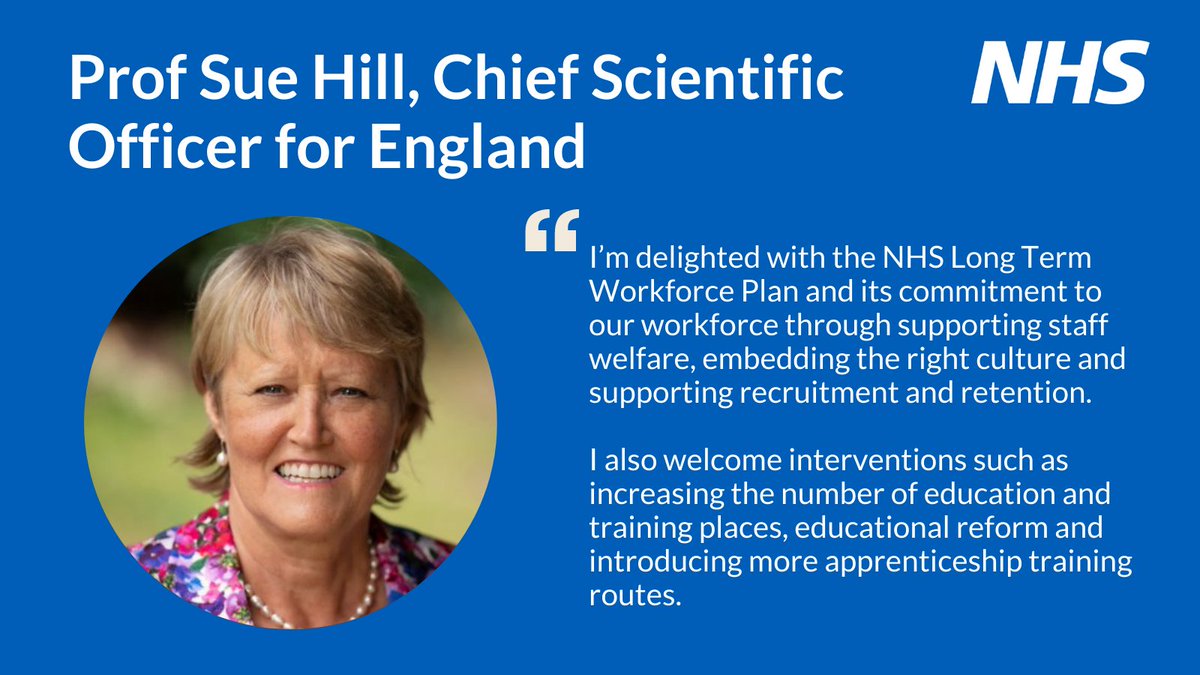 The #NHSLongTermWorkforcePlan commits to #HealthcareScience, the backbone of the NHS where 55,000 staff work across 50 specialisms to address our greatest challenges in healthcare, shaping and implementing scientific and technological advances. @CSOSue @WeHCScientists @NHSEngland