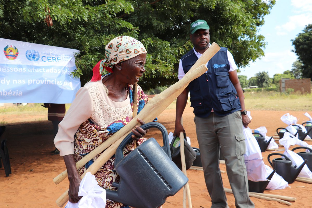 FAOMozambique's tweet photo. 🚨Emergency response to people affected by floods in Gaza and Zambezia Provinces🇲🇿. @FAO is providing urgent livelihoods assistance with seeds🌱 and agricultural tools🛠️ to the most vulnerable communities. Thanks to @UNCERF https://t.co/r2fzfFRsVb