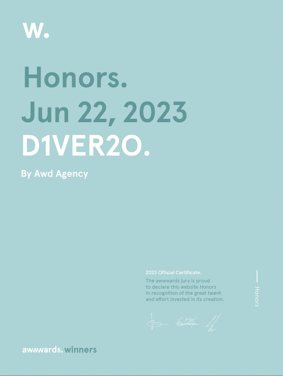 D1VER2O win the 🏆 HONORABLE MENTION on @awwwards d1ver2o.com