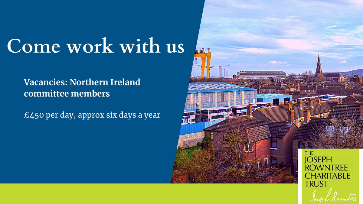 We're recruiting for people with specialist knowledge and experience to join our Northern Ireland committee to advise on our grant-making.

We spend around £1.5m a year on work which contributes to the ongoing transformation of the NI conflict.

jrct.org.uk/vacancies.aspx