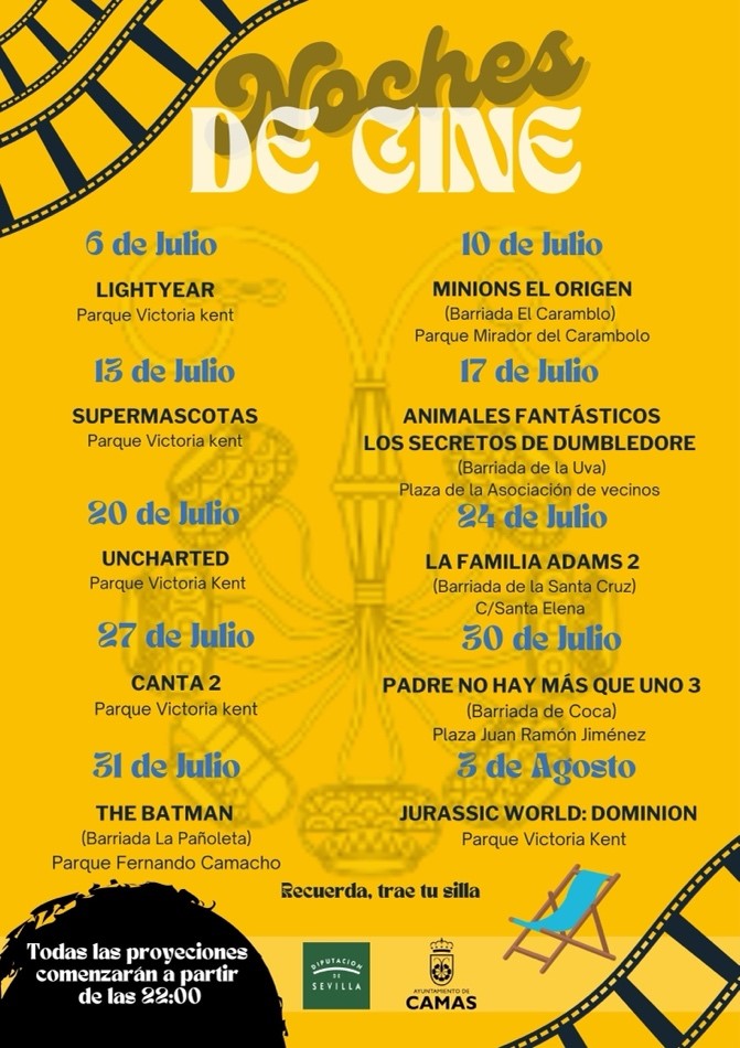 AyuntaCamas's tweet photo. 🎬 El 𝐂𝐈𝐍𝐄 𝐃𝐄 𝐕𝐄𝐑𝐀𝐍𝐎 llega a 𝐂𝐀𝐌𝐀𝐒

🎞️Películas de todo tipo y para todas las edades: 'Lightyear', 'The Batman' o 'Jurassic World'.

🎟️Entrada libre y gratuita.
🕙22:00 horas.
🪑Recuerda traer tu silla!!

#CulturaCamas
#JuntosConstruimosCamas https://t.co/Ws3Crpw1hU