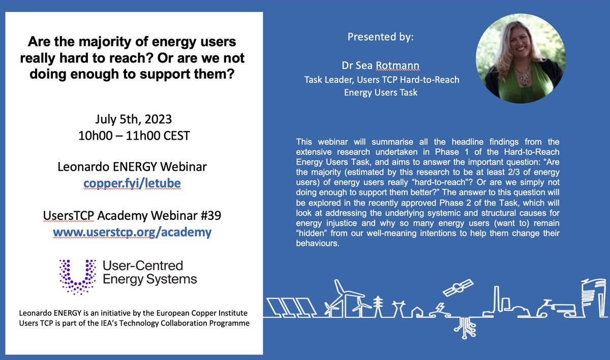 Don't miss this weeks Academy webinar from our Hard-to-Reach Energy Users Task.  July 5th at 10am CEST. Register here bit.ly/3PHf2v5