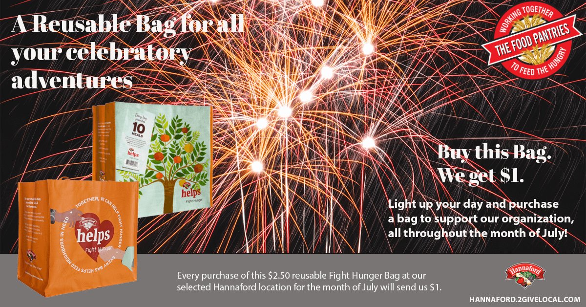 All month long, each purchase of a reusable Fight Hunger bag at the Guilderland and East Greenbush <a href="/Hannaford/">Hannaford</a> will send TFP $1 to support our mission of providing food for those in need in the Capital District. Thanks and Happy 4th!!!
