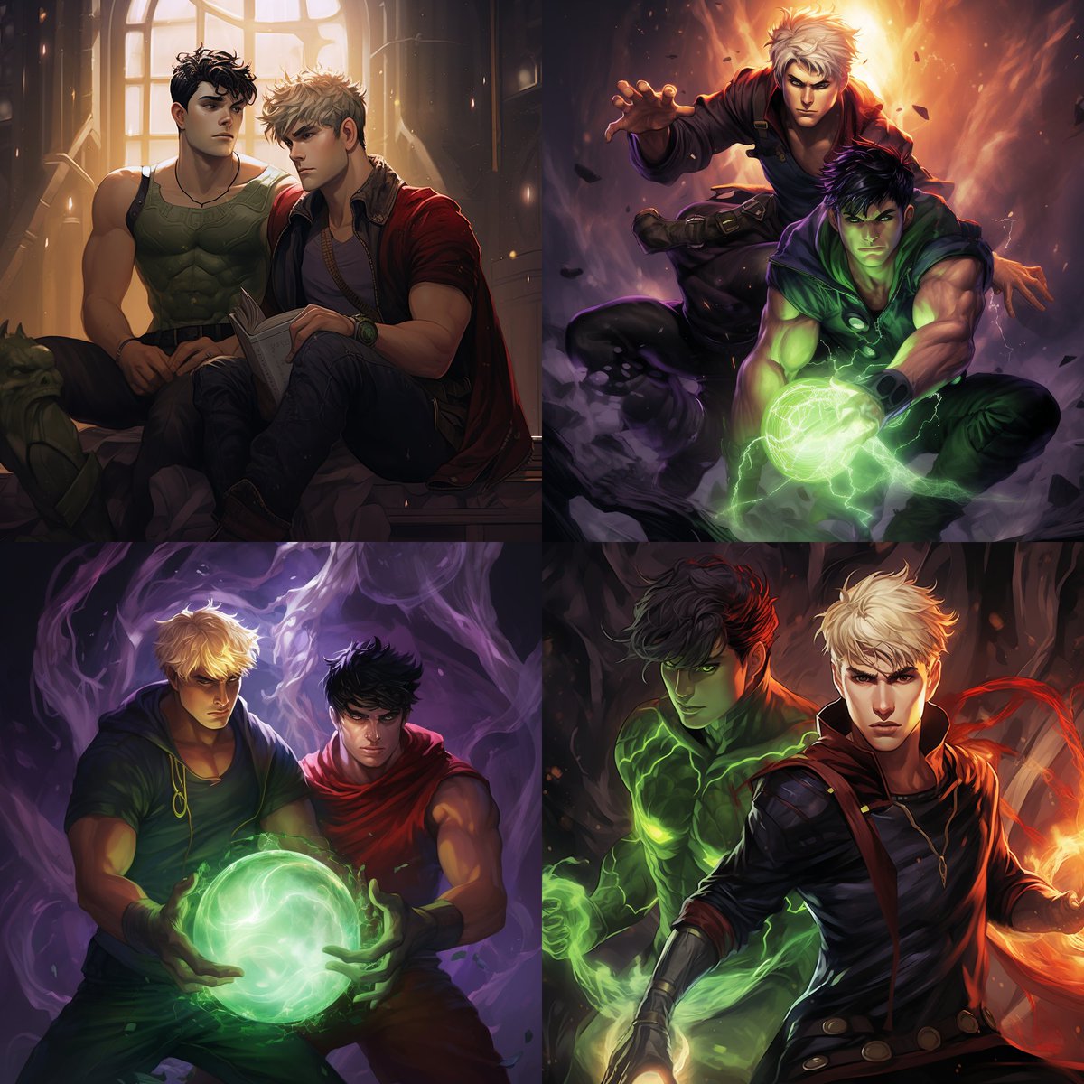coreypmason's tweet photo. Been playing around with Midjourney, discovering what characters it knows. 

Three out of four Wiccans and Hulkings are from power-swap AUs https://t.co/CVtJUDKoyb