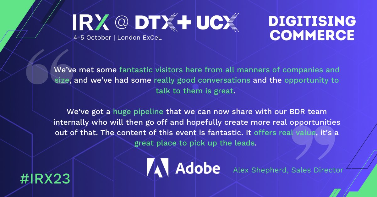 etailexpo's tweet photo. Discover new opportunities and expand your network at IRX @ DTX + UCX, bringing together decision makers from a retailers to insurance. Reach out today to explore your exhibiting options with our team - https://t.co/jFP0T1wTlb #IRX23 #digitisingcommerce https://t.co/CmwTUUnEkt