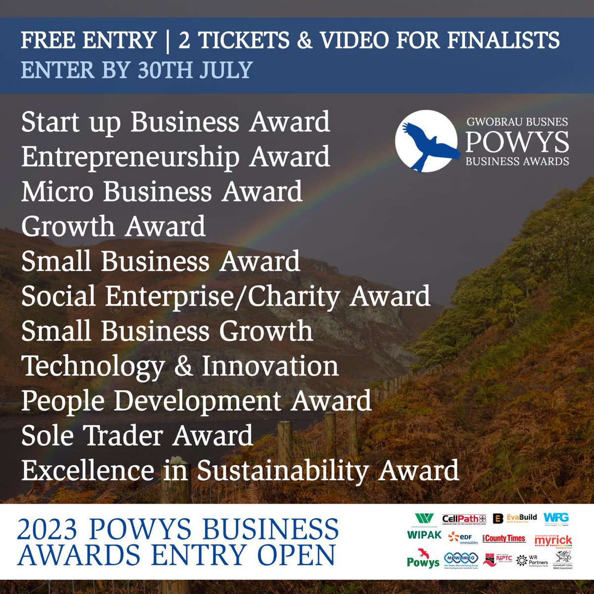 Entry now open!

🔵 It’s free to enter!
🔵 Finalists receive 2 free tickets to the awards ceremony
🔵 Finalists receive a free professionally filmed &amp; edited video

Enter at powysbusinessawards.co.uk