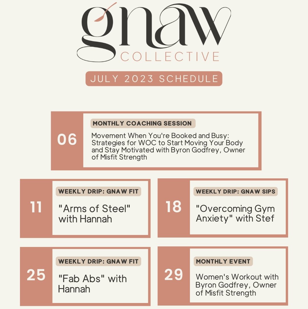 GnawCollective's tweet photo. Are you ready to find the confidence to #moveyourbody? This month we’ll be moving and learning about our bodies through group calls, fun #workout routines, and in-person #training. Add yourself to the waitlist so you don't miss an update! #wochealth https://t.co/e0AhY6PEtP https://t.co/znxmQ7XA2W