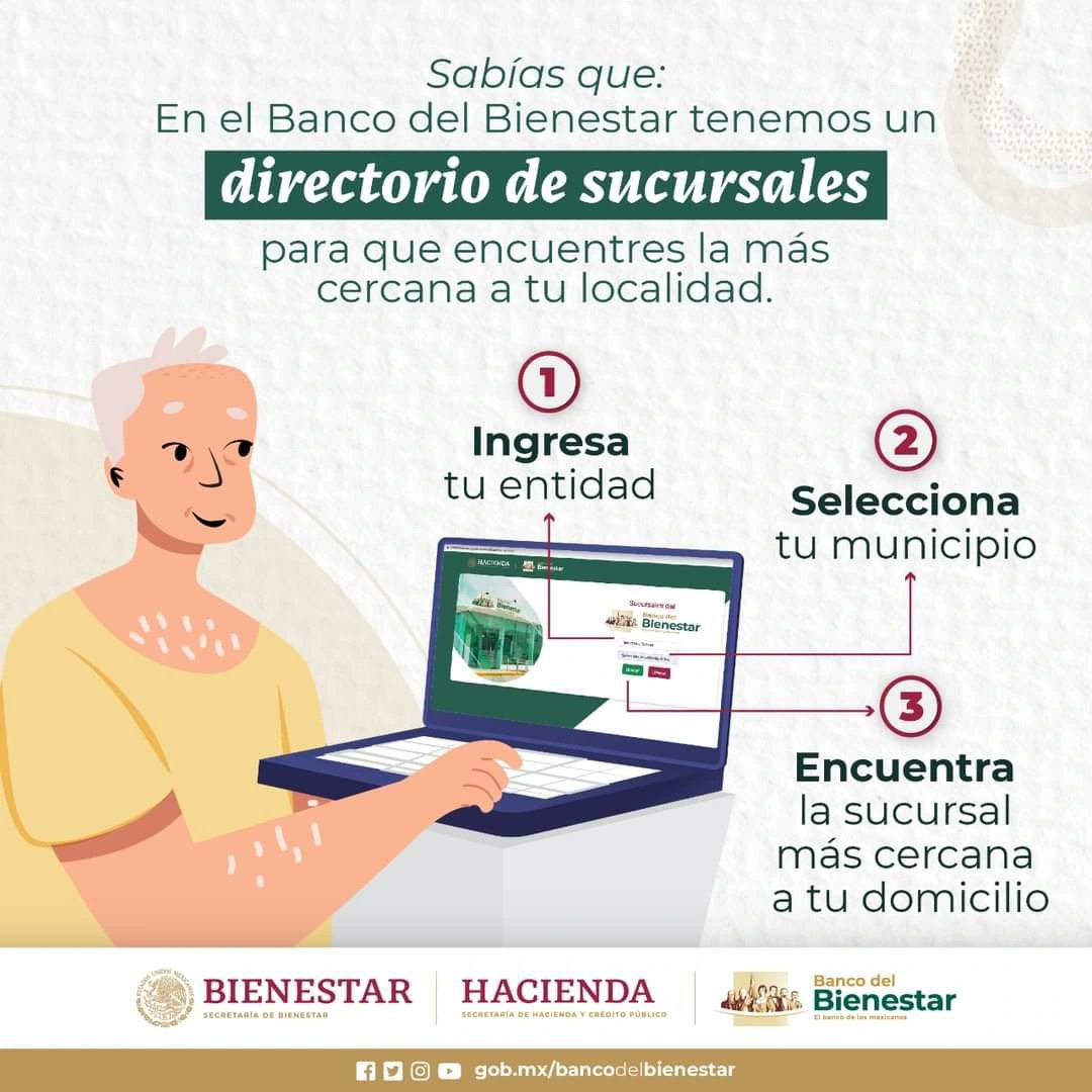 BienestarNL's tweet photo. Beneficiarios de los programas y pensiones Bienestar, consulta el directorio de sucursales del Banco del Bienestar y locsliza la qué se encuentra más cercas de tu localidad.
…https://t.co/3iZoocGhmk

#Bienestar #ProgramasYPensiones #BancoDelBienestar #AdultosMayores https://t.co/RMsbFHlBdT