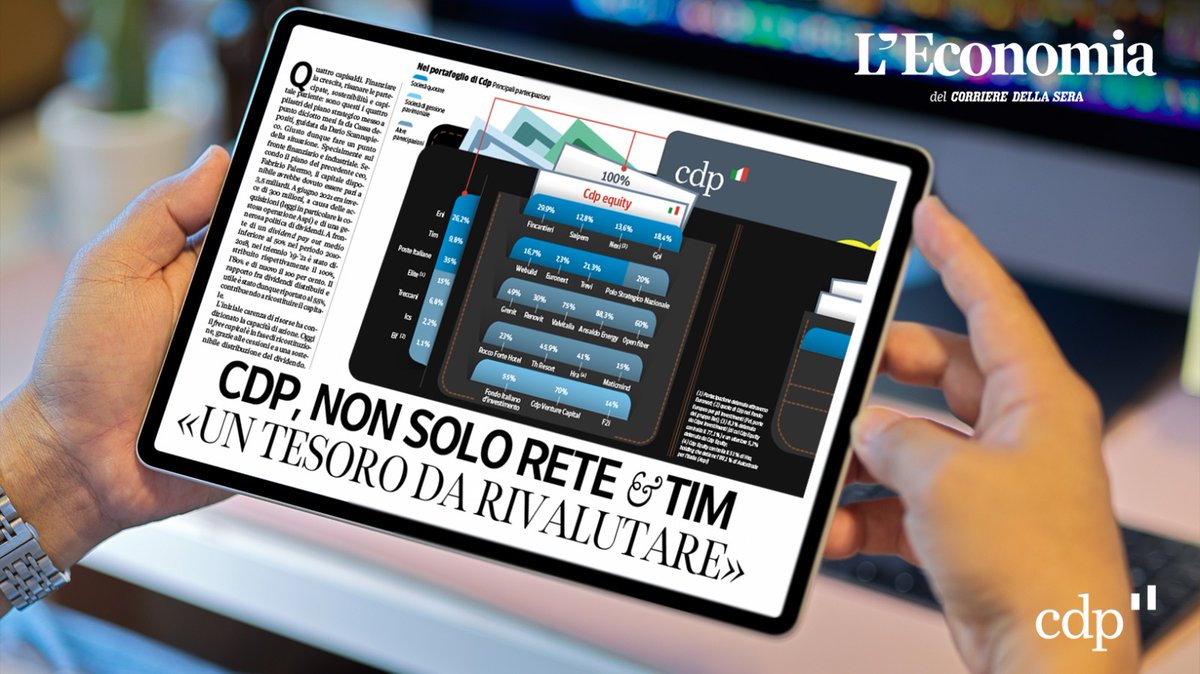 GruppoCDP's tweet photo. Finanziare la crescita, risanare le partecipate, puntare su #sostenibilità e capitale paziente. Sono i 4 pilastri del nostro Piano Strategico 2022-24 e oggi @L_Economia del @Corriere fa il punto sulla sua attuazione e sul ruolo di #CDPEquity. (1/4) https://t.co/dHoupx5WzT