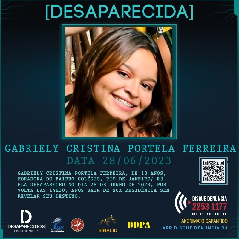 DDalertaRio's tweet photo. DDnautas, peço ajuda para compartilhar o cartaz da Gabriely Cristina Portela Ferreira, de 18 anos, moradora do bairro Colégio. 

Enviem para seus amigos e familiares!🙏 https://t.co/nS9ihGNEnV