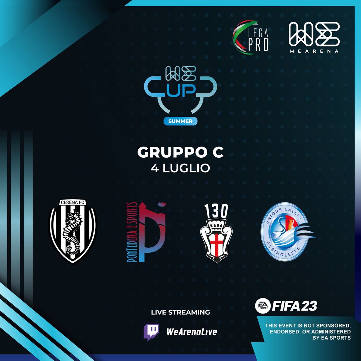 Al via la WeCup - Summer Edition, parte del progetto eSport di @legaproofficial powered by @we_arena 🎮

Le partite in programma domani saranno visibili in streaming a partire dalle ore 19 sul canale Twitch WeArenaLive 💻

Si parte con la sfida col Pontedera 💪🏻

Dai Burdel🤍🖤
