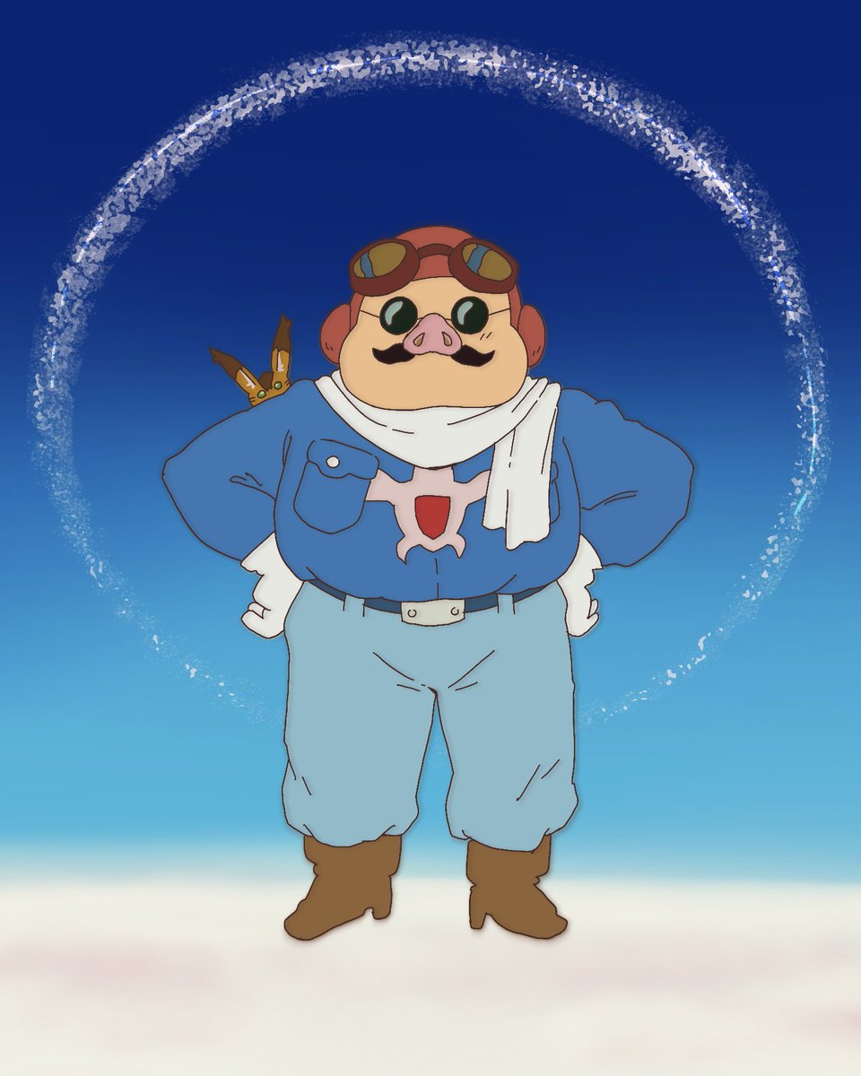 mitchographer's tweet photo. Went to a double feature of Nausicaa and Porco Rosso tonight - both still amazing. Had to draw this quick Porco in a Nausicaa outfit 🐷 https://t.co/QvA8fbft0h