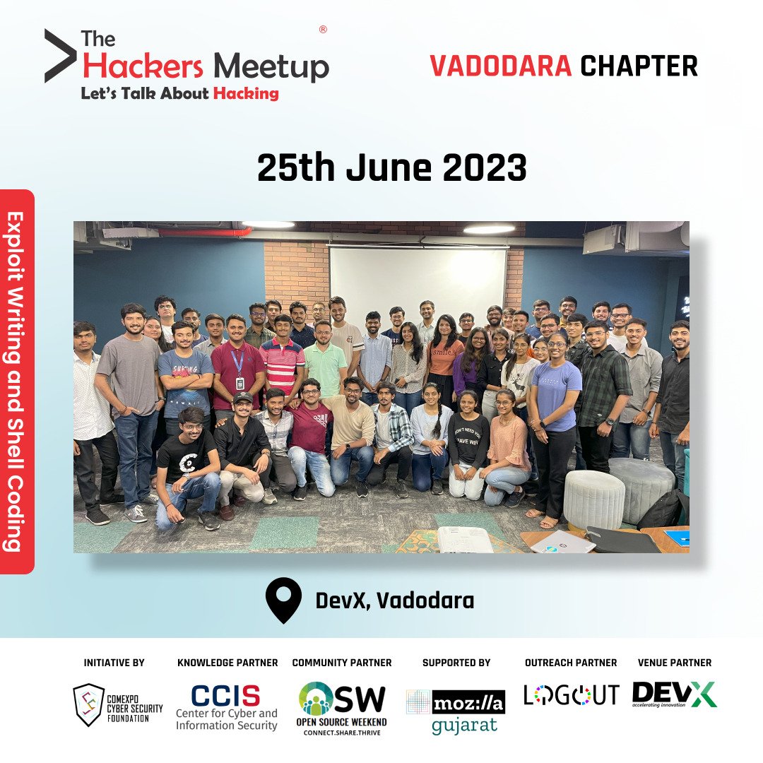 Hackers_Meetup's tweet image. Successfully completed The Hackers Meetup Vadodara June event with 80+ Participants a huge shout out to @THM_Vadodara
#TheHackersMeetup #ExploitWriting #ShellCoding #ApplicationSecurity #Pentesting #WAPT #MAPT #VAPT #BugBounty #KeepHacking #CyberAct #EthicalHacking #CyberSecuri