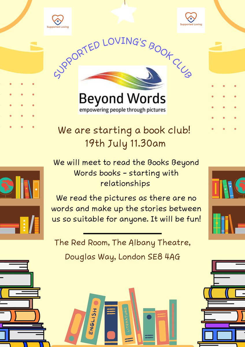 Supported Loving (@supportedloving) on Twitter photo We are starting our own monthly <a href="/uk_beyondwords/">Beyond Words</a> book club in Deptfordβs Albany Theatre β 19/07/23 at 11.30am. We will be starting with all the books on relationships (obs :)) Join Us xx We are starting our own monthly <a href="/uk_beyondwords/">Beyond Words</a> book club in Deptfordβs Albany Theatre β 19/07/23 at 11.30am. We will be starting with all the books on relationships (obs :)) Join Us xx