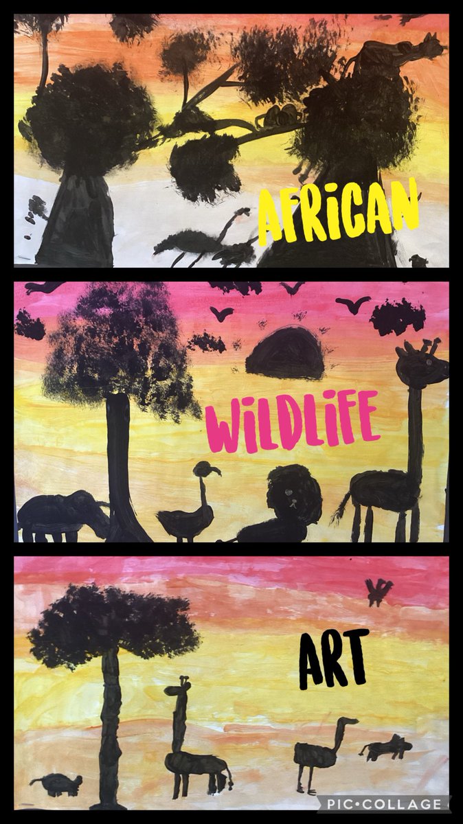 Some of our final pieces of Art from Arts Week. We used different types of painting techniques and colour mixing to make a colour wash background. We then added black silhouettes to the foreground using thin and thick brushes. #frisart