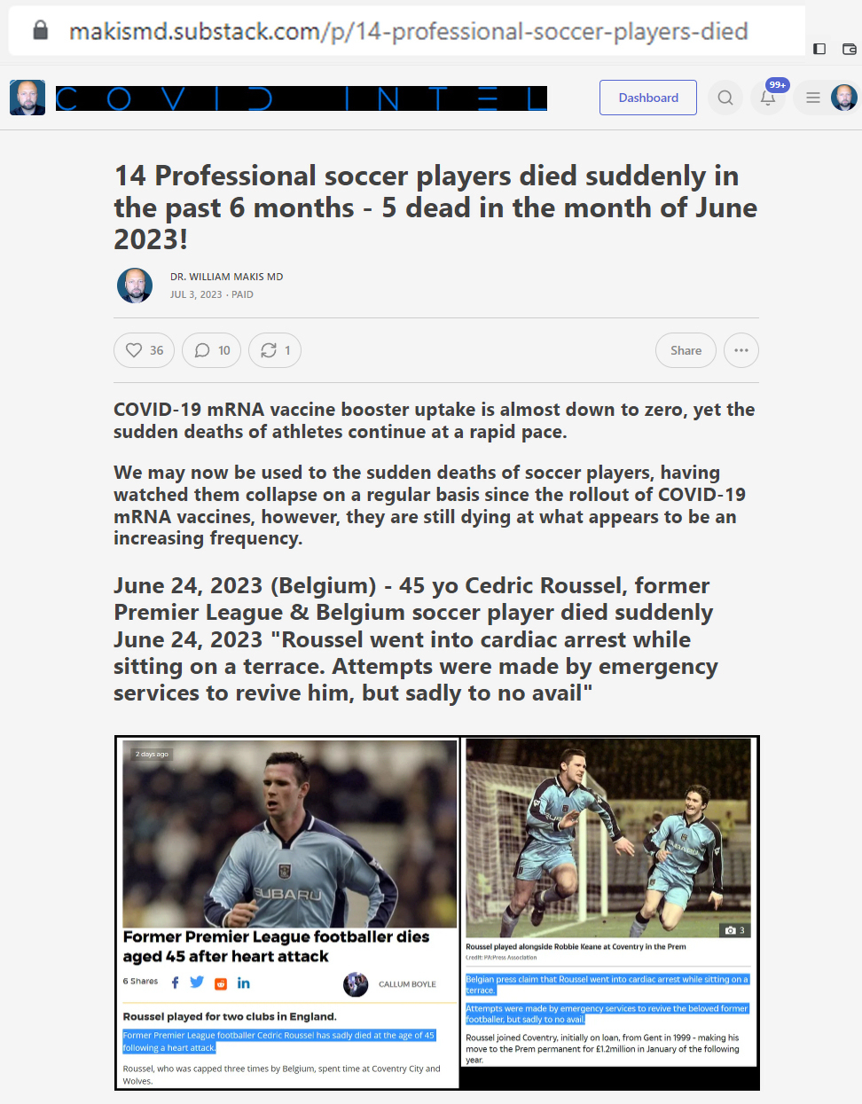 William Makis MD on Twitter "NEW ARTCICLE 14 Professional soccer players died suddenly in the