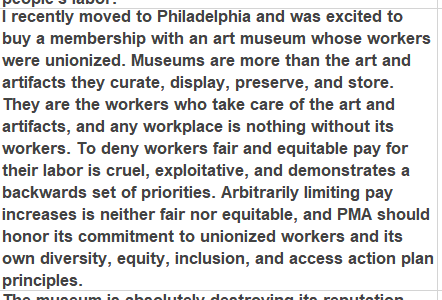 It's been less than a year since we went on strike <a href="/philamuseum/">Damen Diva</a> -- you were with us then, and you haven't forgotten us! Absolute 🔥 in the comments of our 1500+ strong #PayUpPMA petition; add yours today!
actionnetwork.org/petitions/pma-…