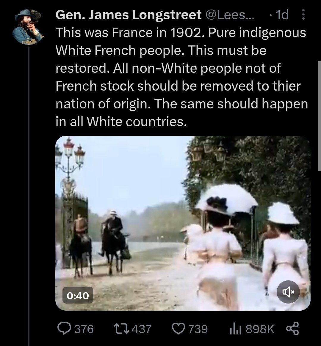bad_histories's tweet photo. Ah yeah. It's not like non-white people lived in metropolitan France or that France controlled large portions of Africa in 1902. Or that 12 years later hundreds of thousands of non-white soldiers fought for France.
That would be crazy. https://t.co/TGeUCVDaIt