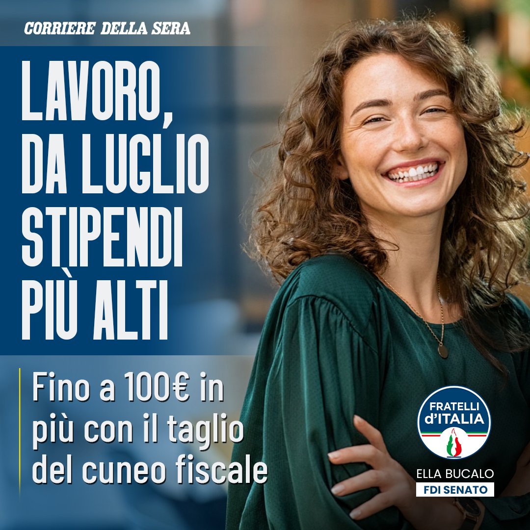 Taglio al cuneo fiscale: fino a 100€ in più in busta paga per i dipendenti pubblici. Questo è il Governo del fare.