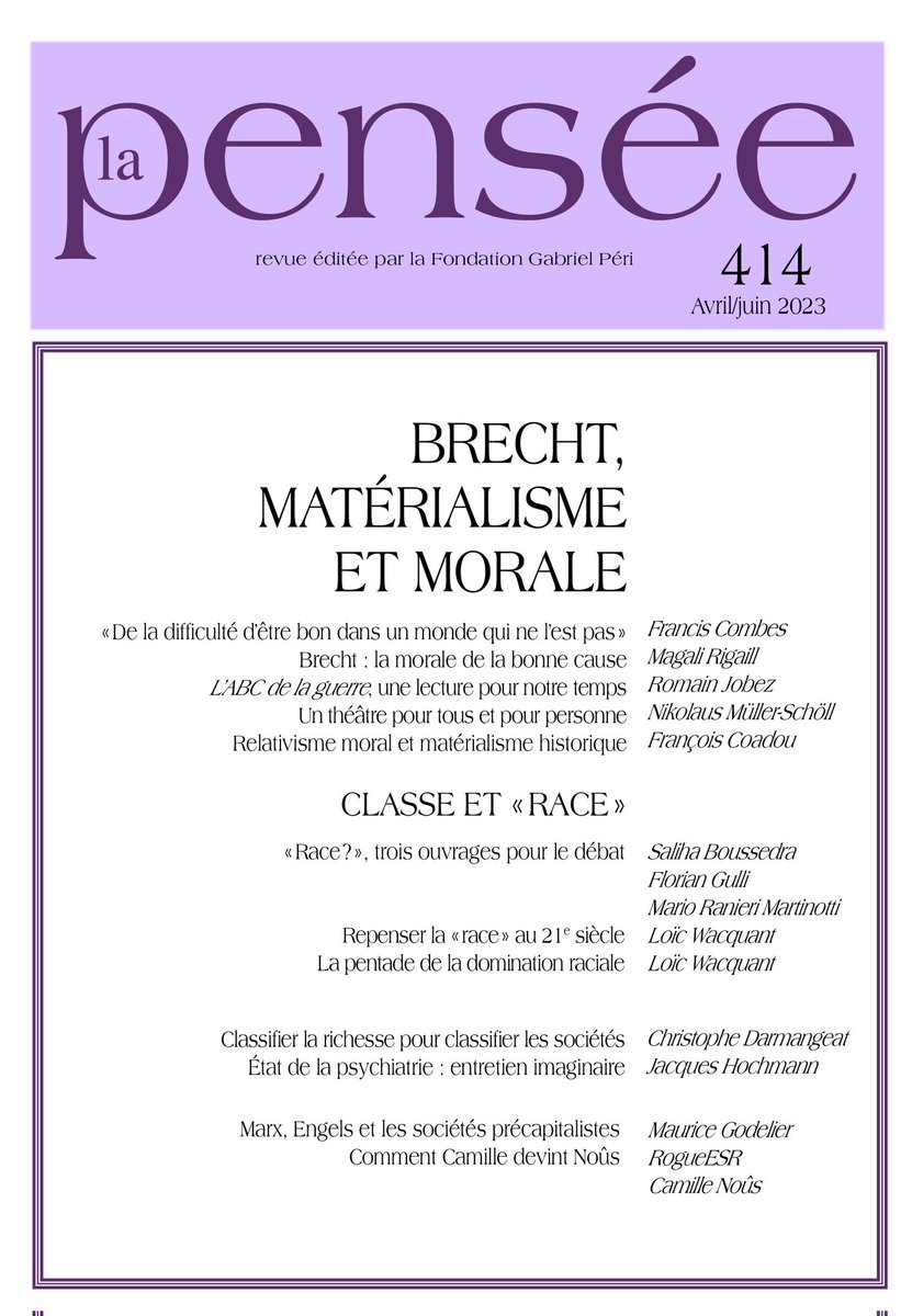LaPenseeRevue's tweet photo. Le nouveau numéro de @LaPenseeRevue
est disponible sur @Cairninfo
https://t.co/g3HipOaw0Z
#brecht #theatre
#Wacquant #societes #RACE #classes #Marxism https://t.co/DJfOMqAVje
