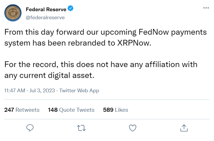XRP_Productions's tweet photo. It doesn't have anything to do with any current digital asset?

Say WHAT?!?! 😮😮😮

#FederalReserve #FedNow #XRPNow #XRP #XRPP #Parody https://t.co/r0lGDpbpcv