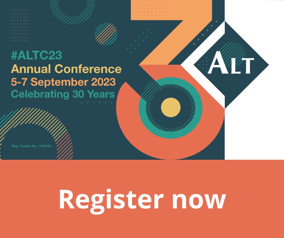 Programme for #ALTC23 &gt; altc.alt.ac.uk/2023/programme/ Over 100 sessions over three days, the 30th #altc conference will explore “Looking through the digital lens: 30 years of Leading People, Digital and Culture,” Book now, discount until 6th August. @Lawrie and me are co-chairs #EdTech