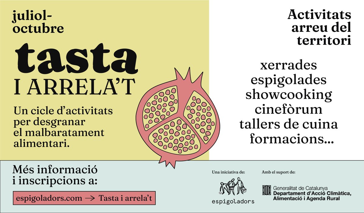 espigoladors's tweet photo. 🎉Arriba Tasta i arrela’t, un cicle d’activitats per desgranar el malbaratament alimentari, arreu del territori!

L’objectiu? Generar espais de reflexió sobre la problemàtica i passar a l’acció per avançar cap a una alimentació més sostenible

Us ho expliquem!👇

@agriculturacat https://t.co/13Iln8NAnJ
