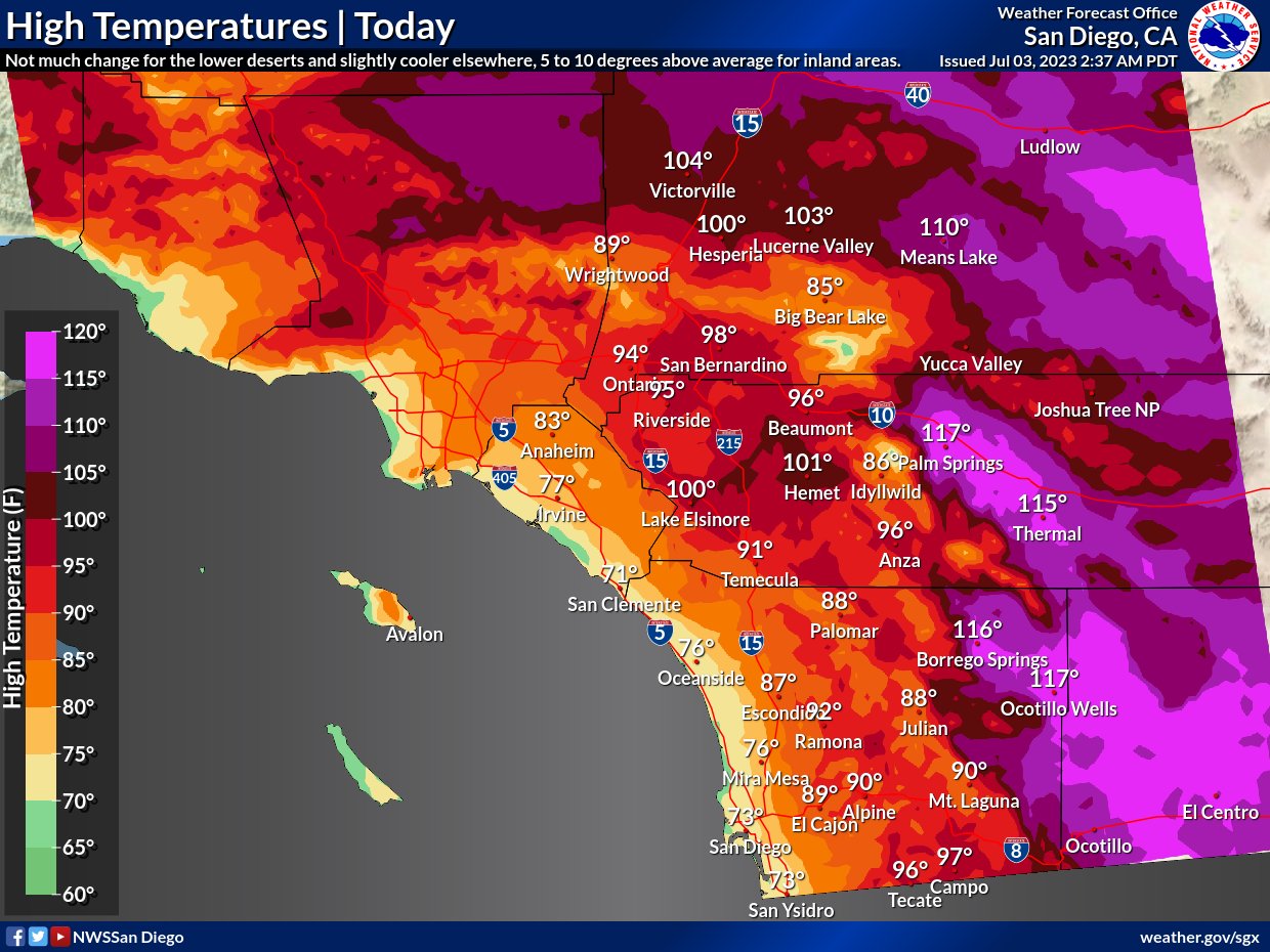 NWS San Diego on Twitter "*Slight* cooling for areas farther inland