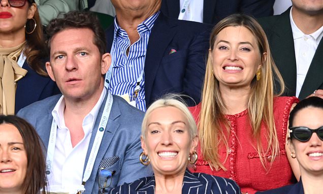 Holly Valance beams in excitement as she watches Wimbledon with her billionaire husband Nick Candy