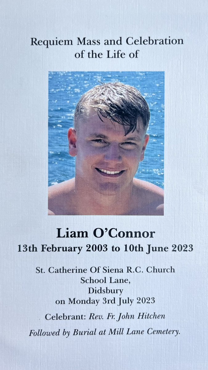 Today we remember Liam 🖤 
Liam studied Biology and Chemistry A-Levels at St. Ambrose (2019-2021) 
A bright, funny, friendly and caring young man. Very touching to see so many old boys coming together to remember their good friend 🖤 #Ambrosian