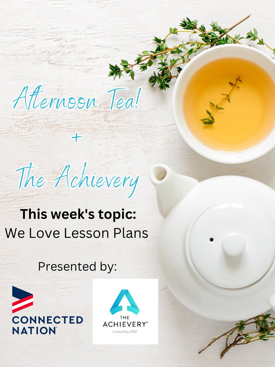 You're invited! 📢 Join us on Thursday, July 6 at 1:30 pm CT for 'Afternoon Tea and The Achievery” 💻

#ConnectedNation is hosting a bi-weekly live discussion about the ins and outs of AT&T's free online learning platform, #TheAchievery. 

Sign up here ➡️ bit.ly/AchieveryAfter…
