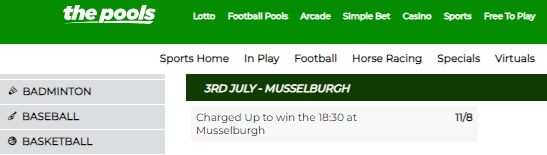 HORSE RACING BOOST 🏇 The Pools have a price boost on 'Charged Up' to win the 18:30 @ Musselburgh 🏇 11/8 (2.38)🏇play.thepools.com/sportsbook/SPE… #AD 18+. BeGambleAware. UK only. T's & C's apply. #pools
