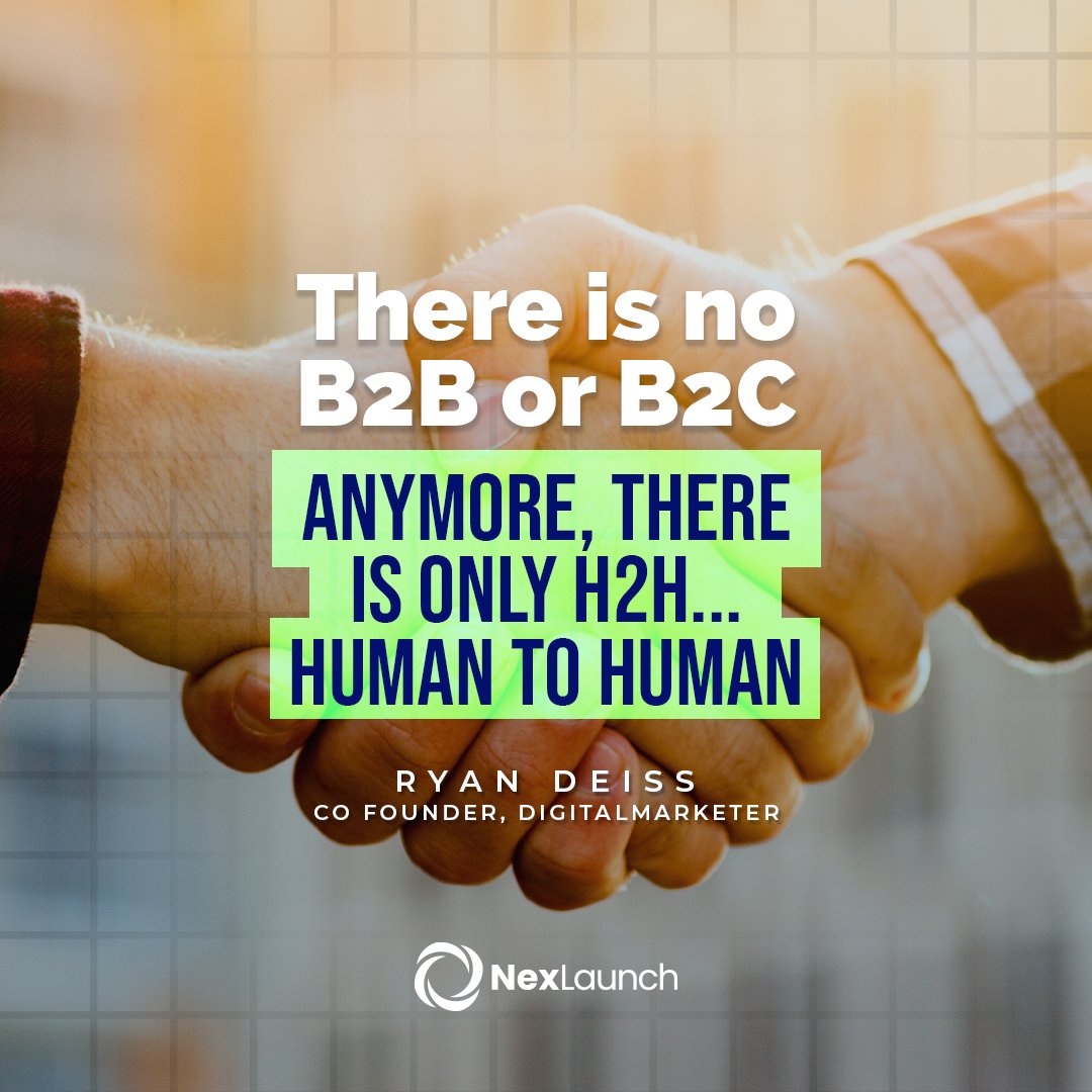 NexLaunch's tweet photo. B2B and B2C are out the window 🪟- it really does come down to human-to-human 🚶‍♀️🚶‍♀️ connection now! Take care of the people you’re working with. Provide great customer service 🤝 and your business will thrive! 🥰😎#NexLaunch #digitalmarketing #launch https://t.co/F8Pgm4183H