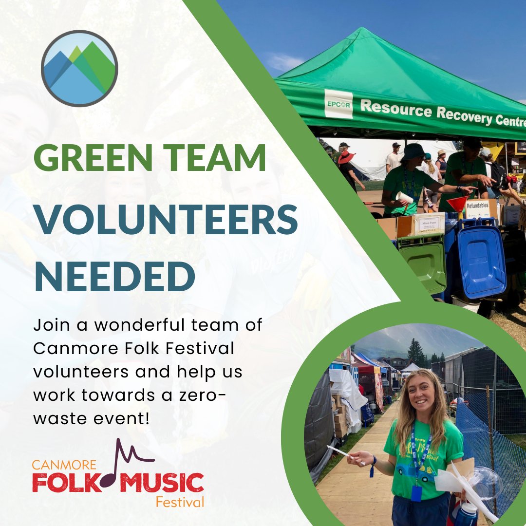 Help us move toward zero-waste with our Green Team of volunteers at this year's Canmore Folk Music Festival! The Green team handles compost, “green” education, recycling and waste management throughout the weekend. 

ow.ly/l6GP50OXu62