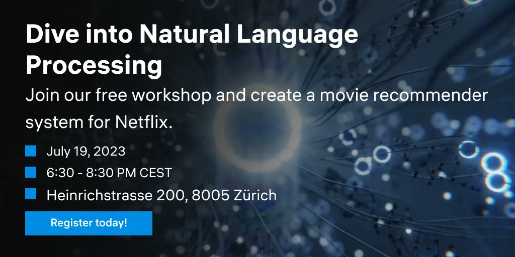 _CO_Academy's tweet image. Join us on July 19, as we&apos;re hosting an exclusive workshop on &quot;Introduction to Natural Language Processing&quot;! 
📅 Date: June 21
⏰ Time: 6:30 – 8:30 PM CEST
📍 Location: Heinrichstrasse 200, 8005 Zürich (fifth floor) or online
Learn more here: buff.ly/43dUDAO 
#NLPWorkshop