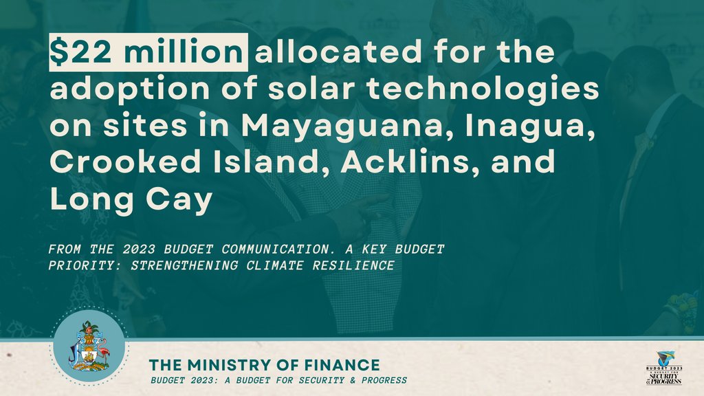 In his Budget Communication, Prime Minister and Minister of Finance, Phillip Davis, affirms his commitment to strengthening climate resilience. The 2023/24 budget has allocated $22 million for the adoption of solar technologies on the family islands.