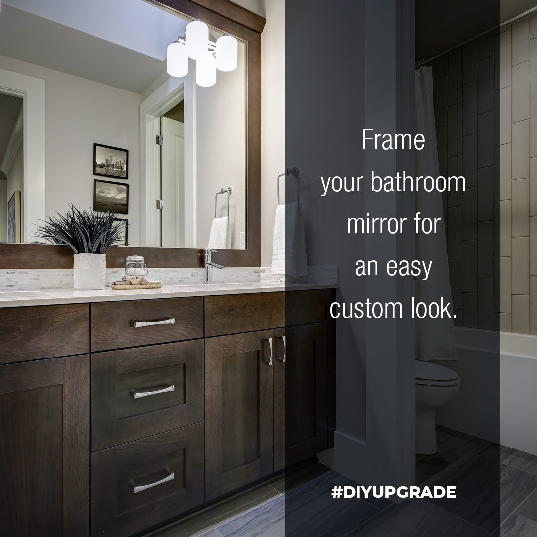 Frame your bathroom mirror to get a custom look. Super cheap and easy to do! #diyupgrade #easyhacks
