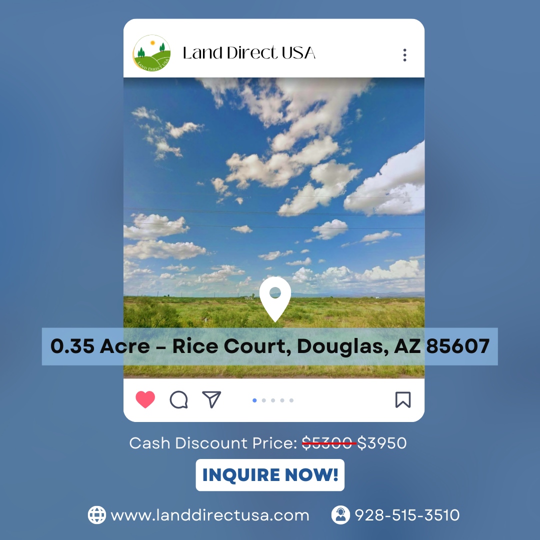 landdirectusa's tweet image. 🌾 Uncover the potential of this charming 0.35-acre lot on Rice Court in Douglas, AZ! 

💲 Don't miss out on our cash discount price of $5300 reduced to $3950. 

#DouglasLand #InvestInYourDreams 🌅

Click the link: landdirectusa.com/40778080-0-35-… 

🌐 landdirectusa.com/land-for-sale/