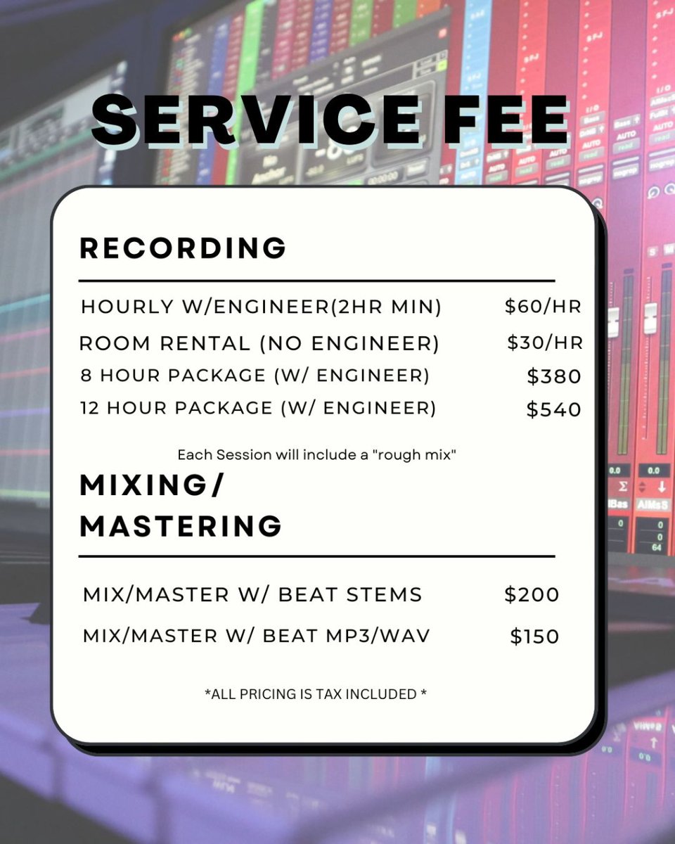 t16studios's tweet photo. Contact us today for Studio Time! 
Multi hour packages available! 🎙️
Contact today for more information! 🔊 https://t.co/wT5AZ2EuDg