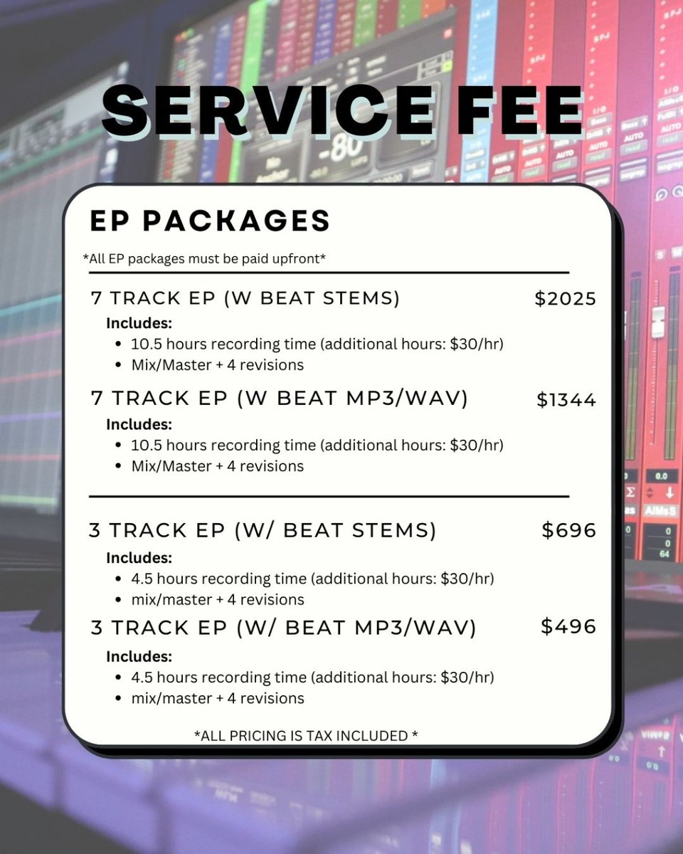 t16studios's tweet photo. Contact us today for Studio Time! 
Multi hour packages available! 🎙️
Contact today for more information! 🔊 https://t.co/wT5AZ2EuDg