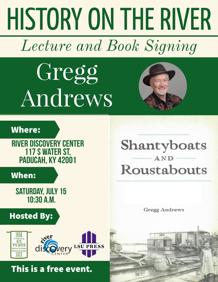 Kentucky readers, mark your calendars! On July 15, <a href="/greggandrewsil1/">Gregg Andrews (Dr. G & the Mudcats)</a> will discuss and sign copies of his award-winning book, "Shantyboats and Roustabouts: The River Poor of St. Louis, 1875–1930." 

Learn more here: fb.me/e/L6tSpLSl